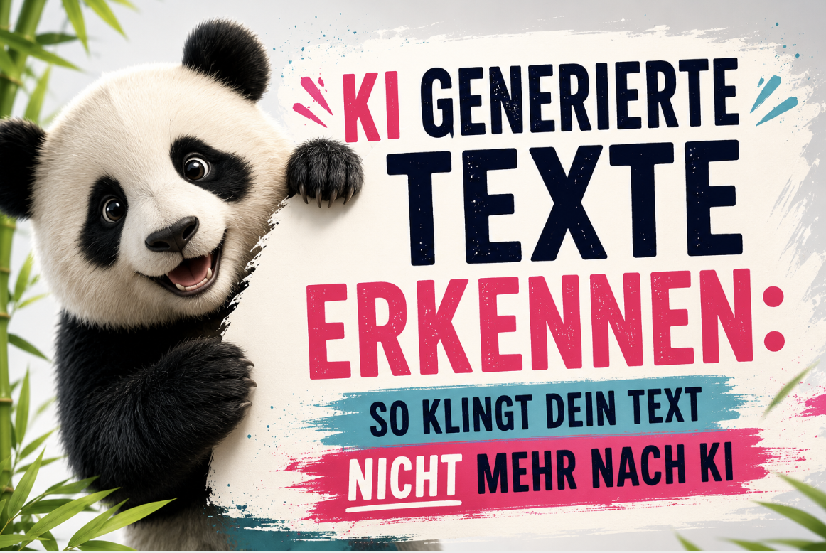Panda mit Schild: KI generierte Texte erkennen